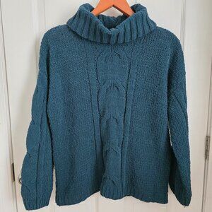 Seven7 Women's Chenille Cowl Neck Oversized Green Sweater Size Small